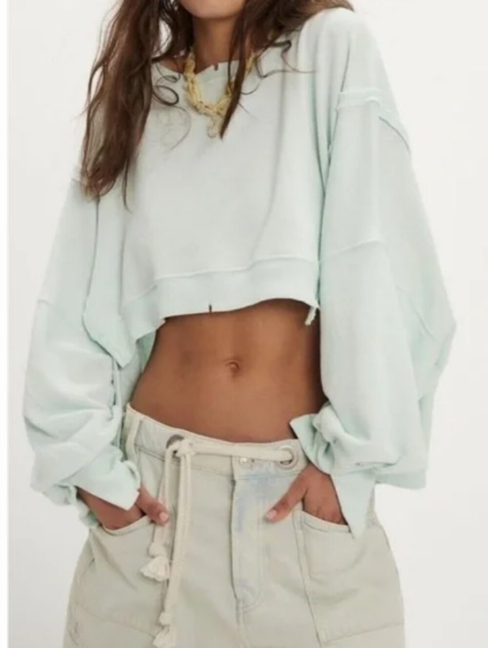 Free People We The Free Mint Cropped Camden Sweatshirt | Size Large